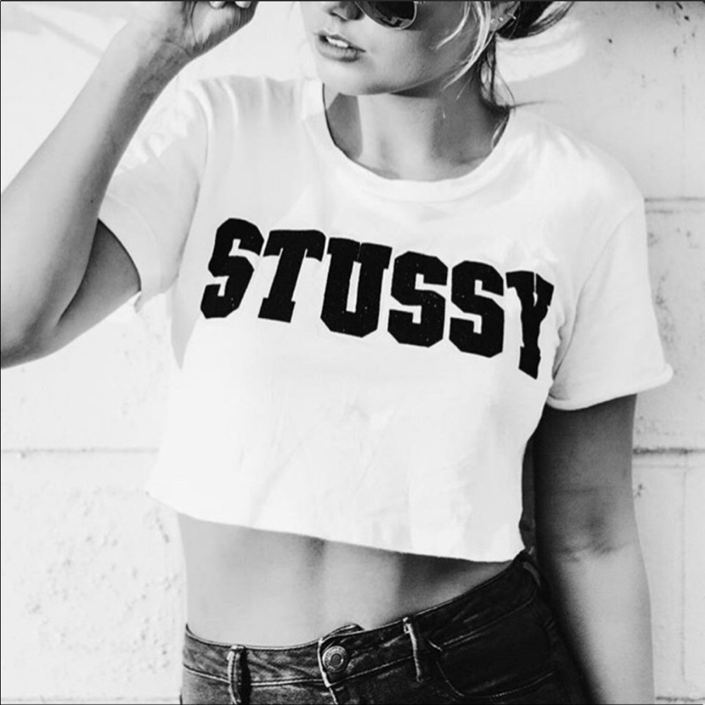 Urban Outfitters Stussy crop top w/ velvet letters